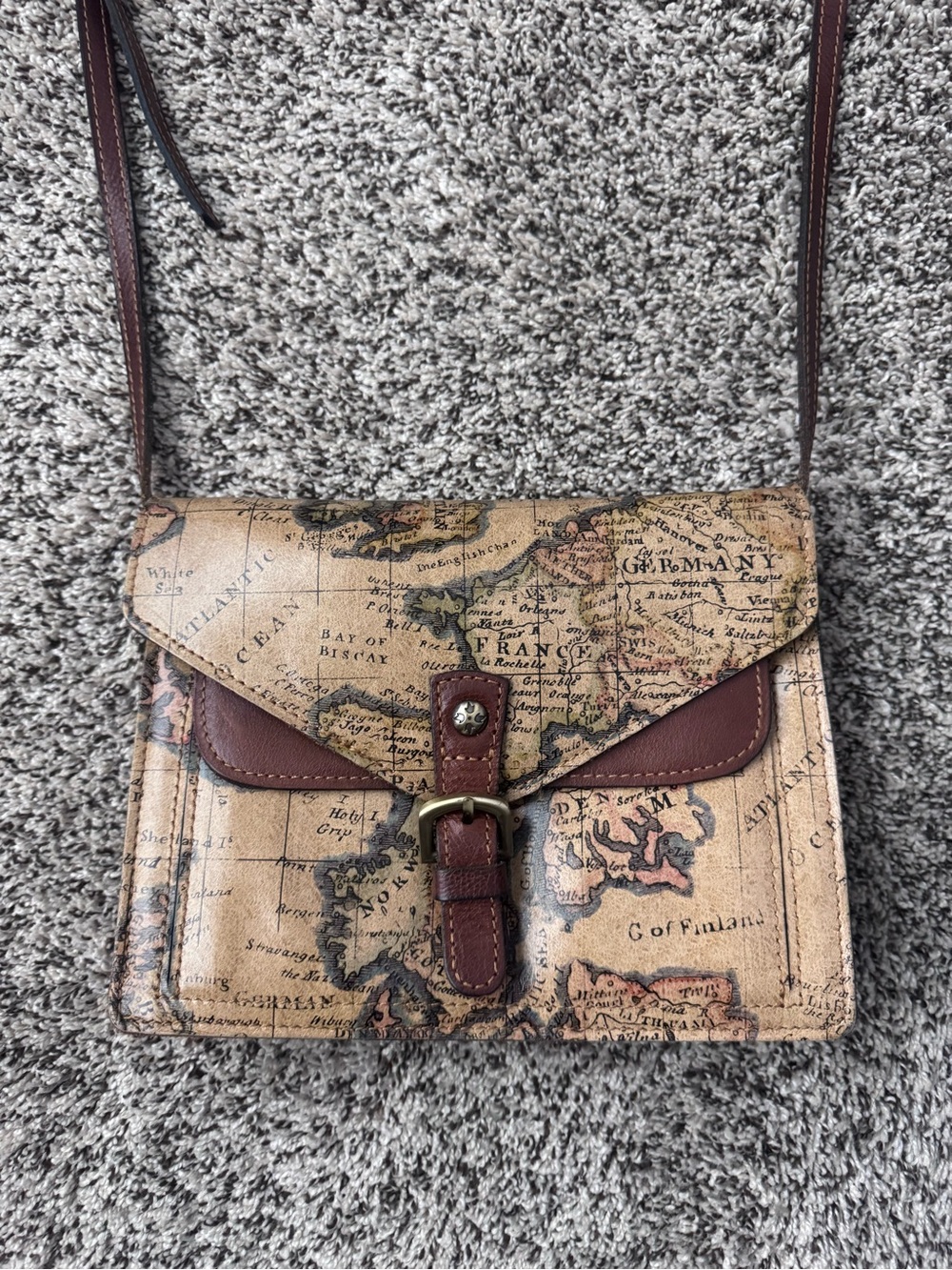 Patricia Nash Europe Map-Print Leather Crossbody Bag
